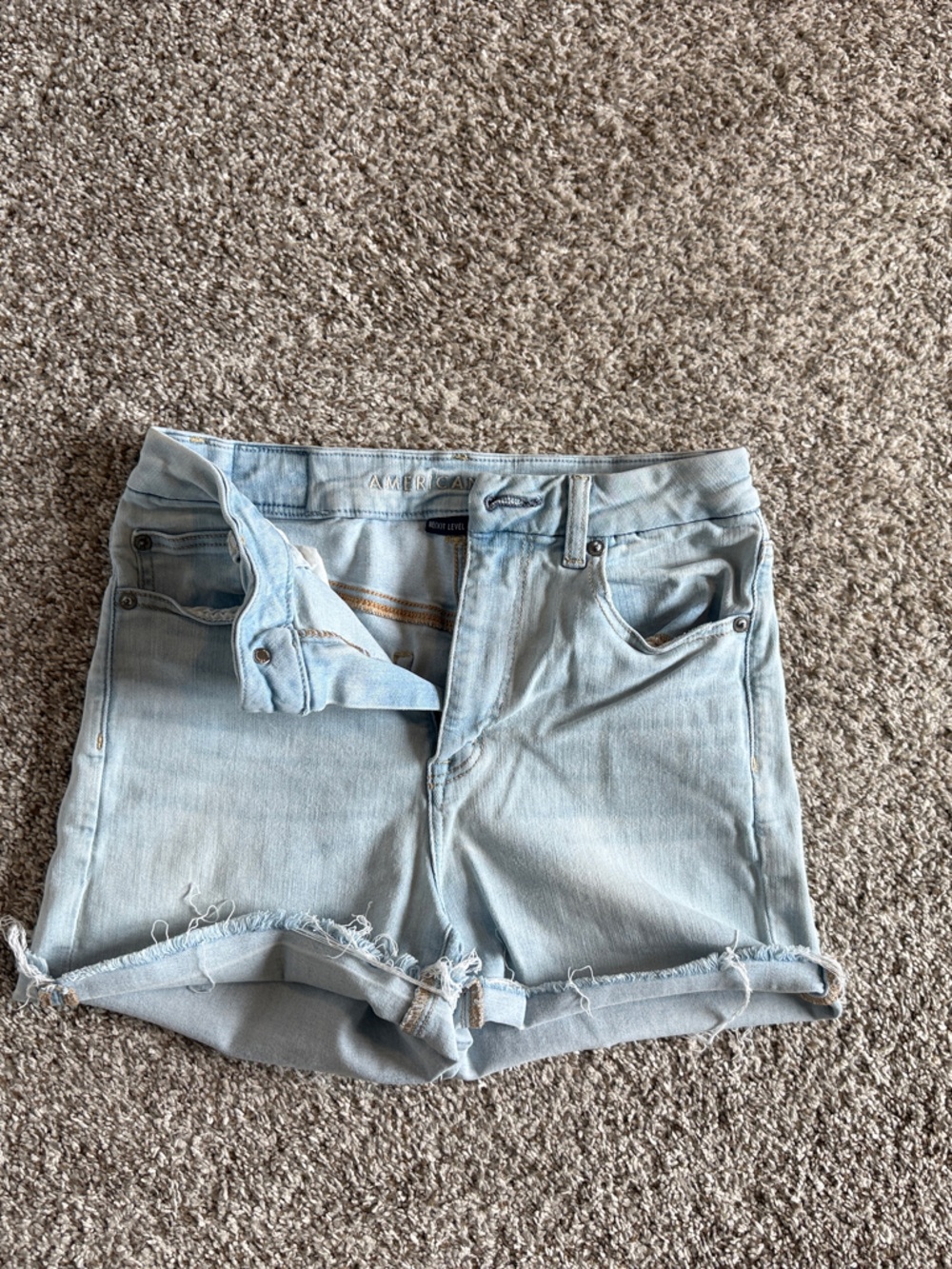 American Eagle Outfitters Light Blue Frayed Hem Denim Shorts